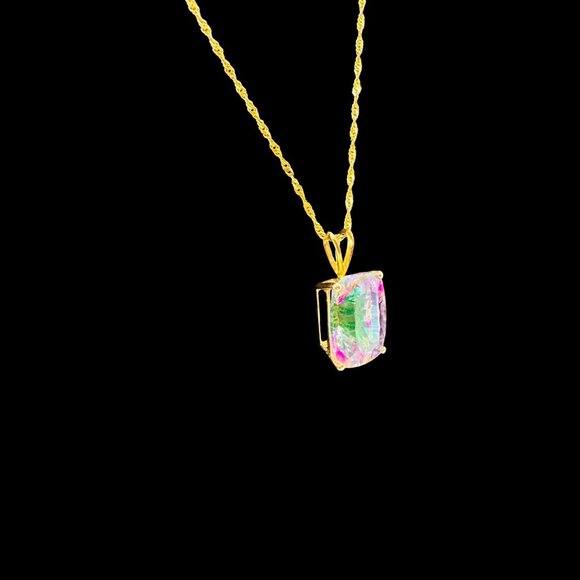 Vtg 14K Gold Mystic Topaz Pendant Necklace With Rope Chain Made In Croatia - Picture 15 of 16